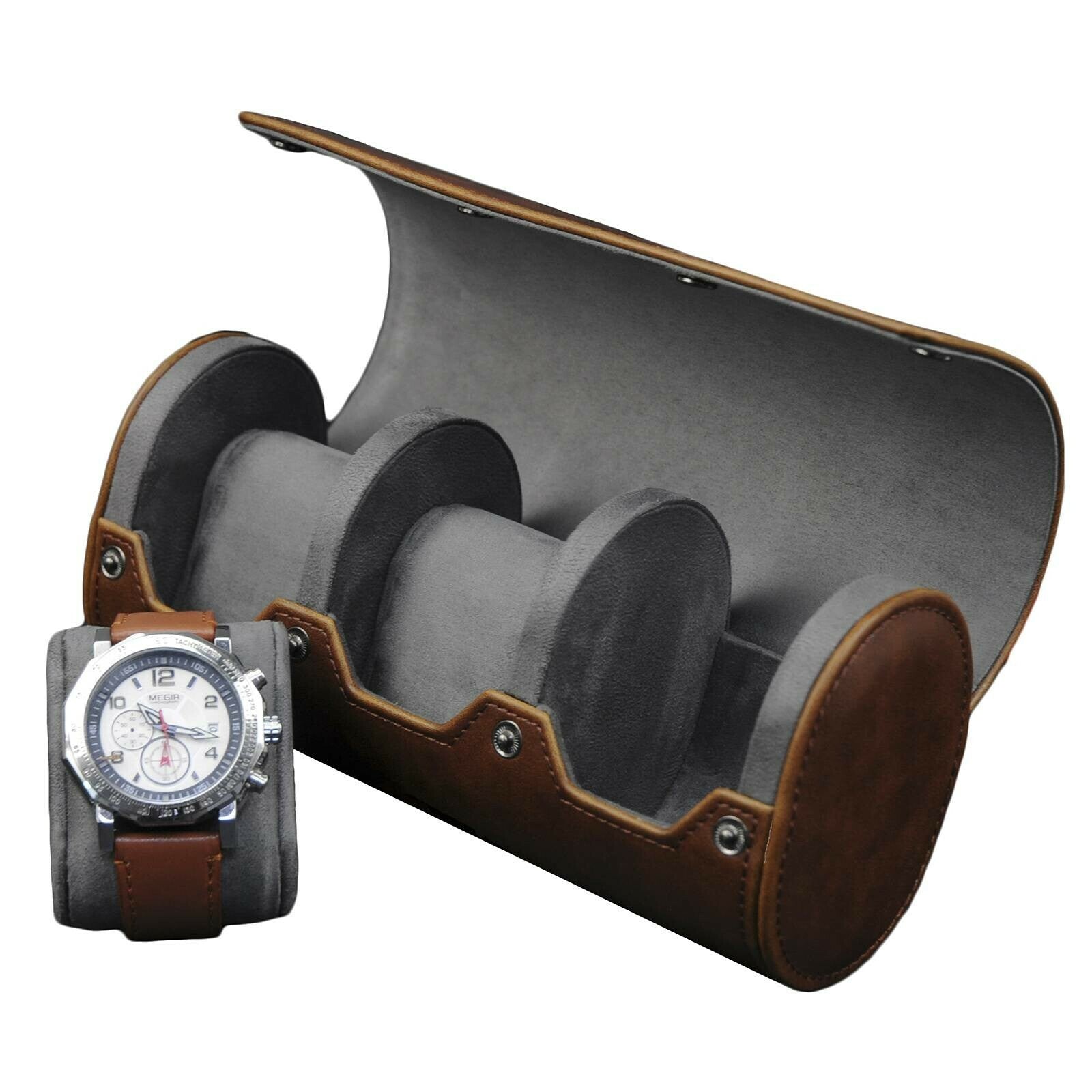 Reiseetui for 3 klokker Brunt skinn
