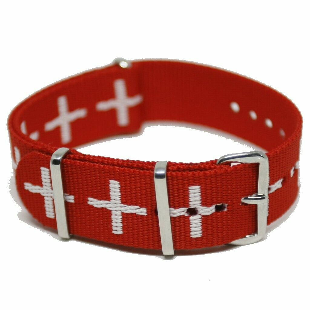 NATO Strap 20MM Rød/hvite kryss (Sveits)