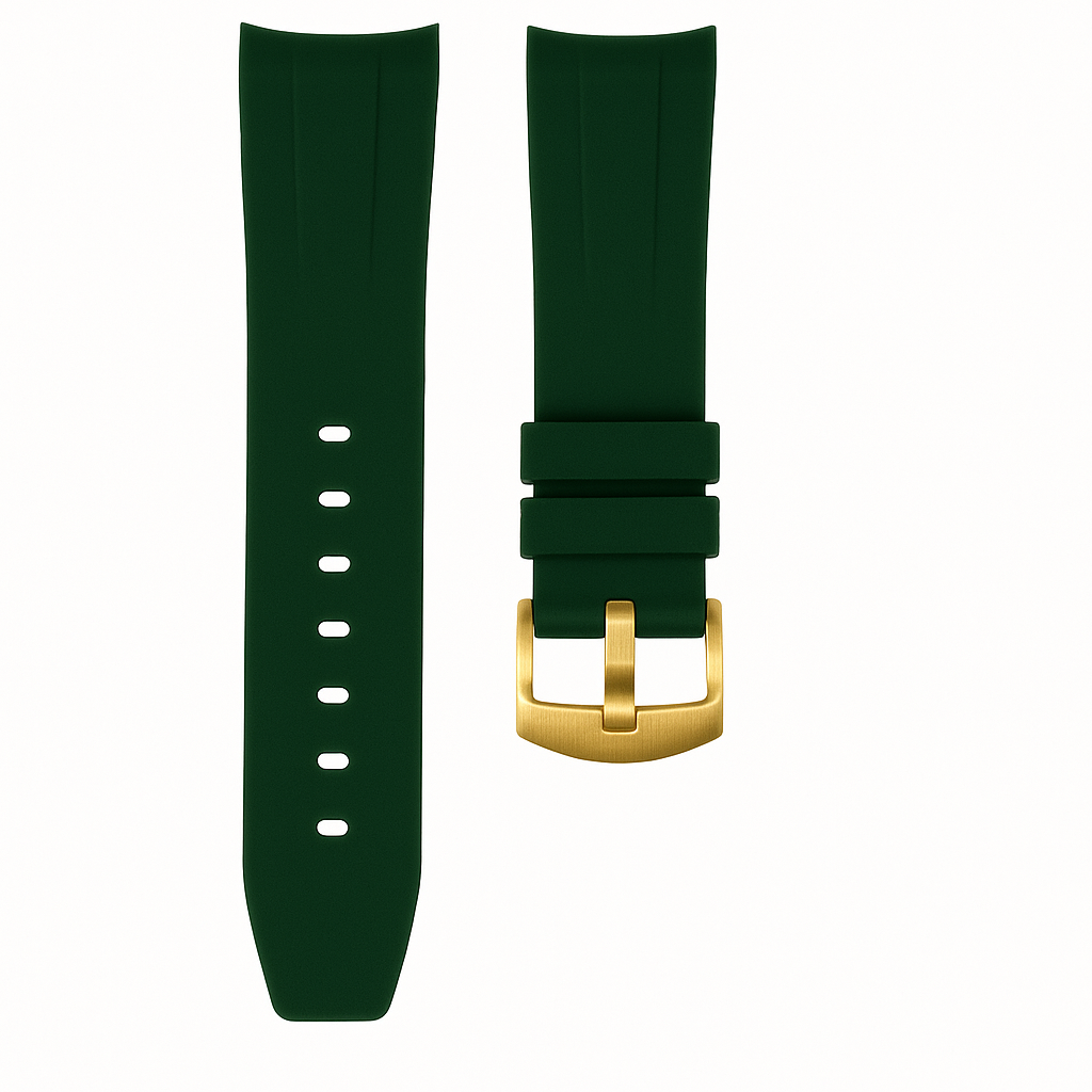Horus 21mm curved gummirem - skogsgrønn med gullspenne