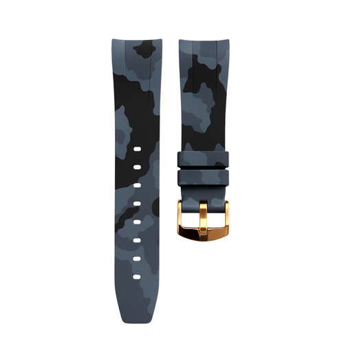 Horus 21mm curved gummirem - Mørk grå kamuflasje med gullspenne