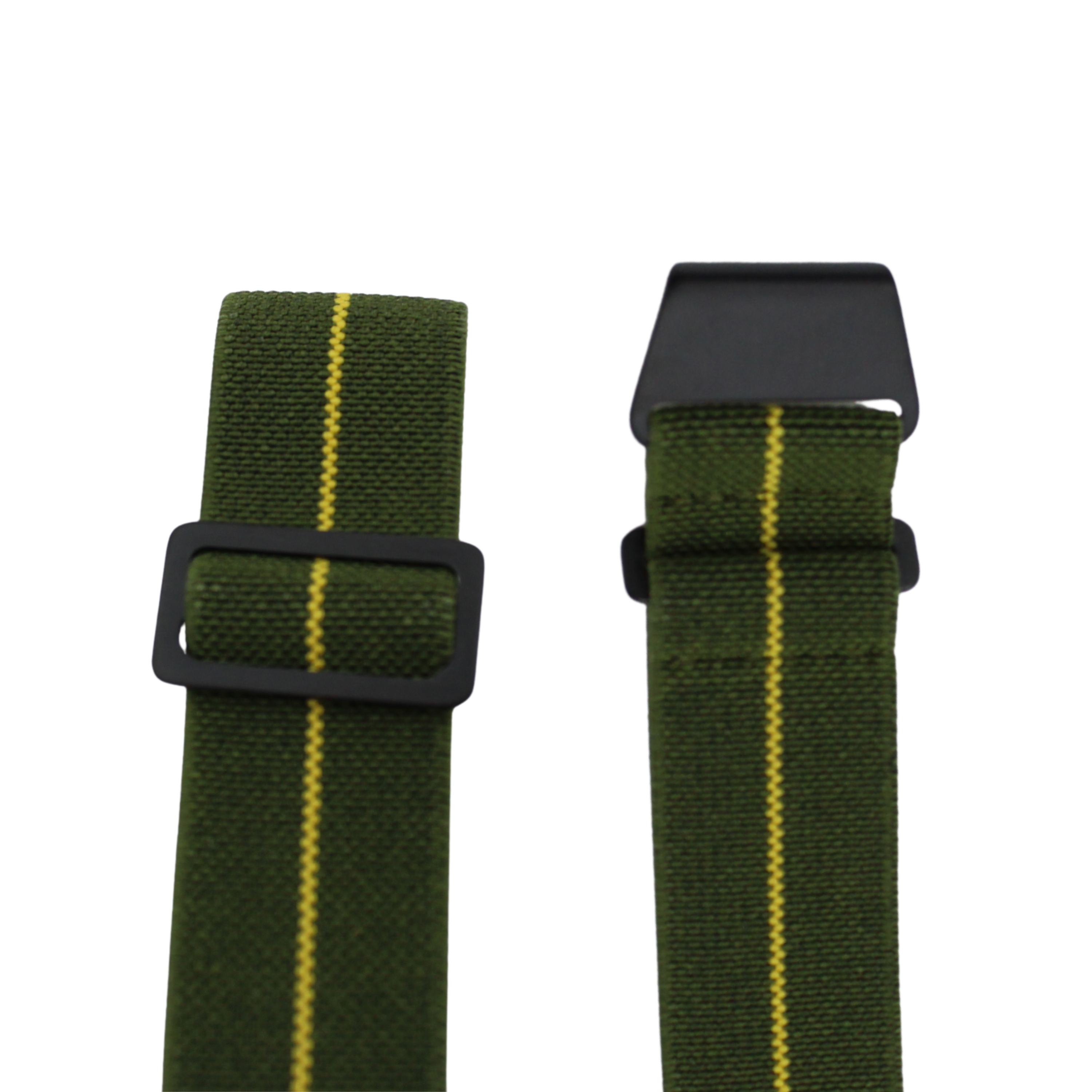 Grüner Fallschirmgurt mit gelbem Streifen – schwarze Schnalle