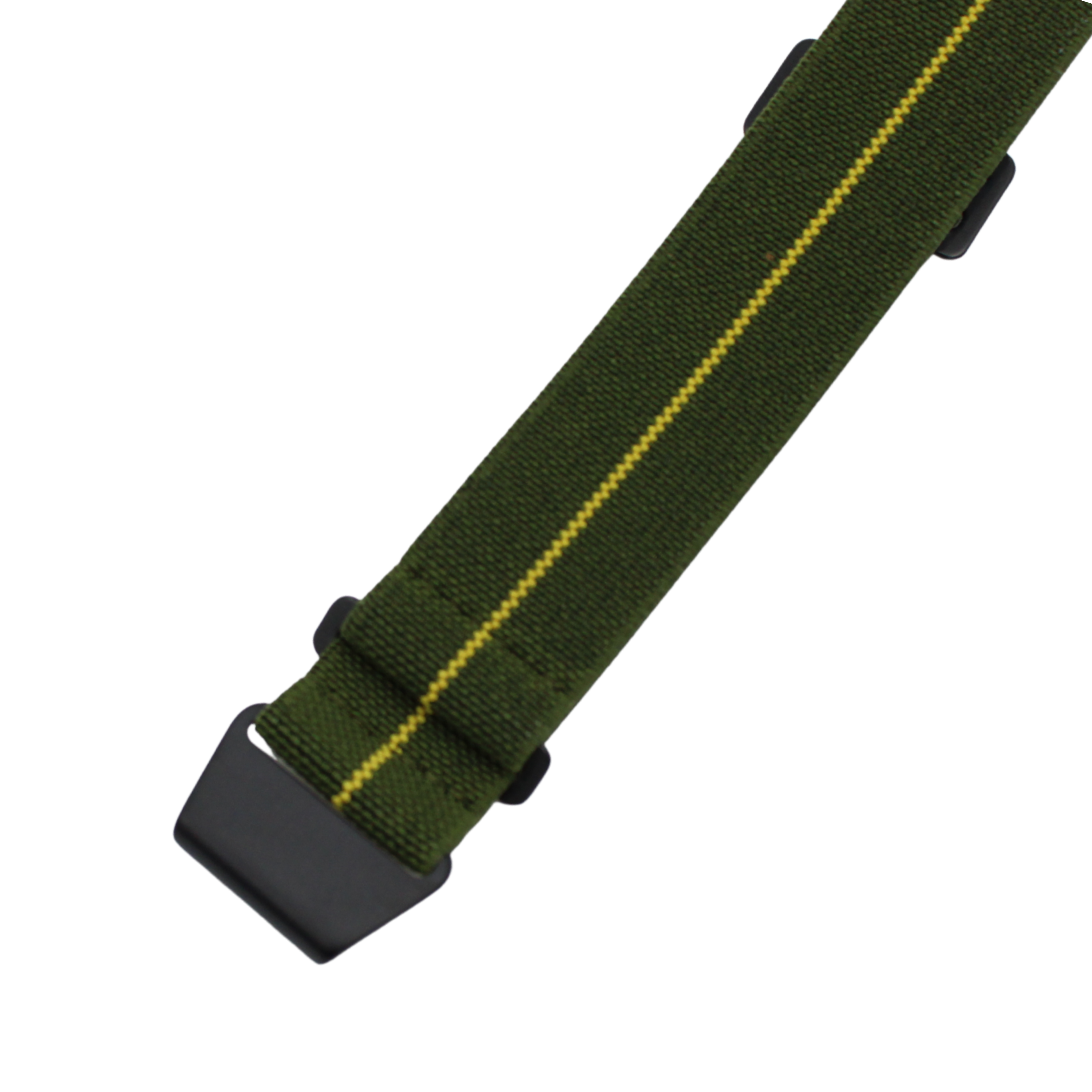 Grüner Fallschirmgurt mit gelbem Streifen – schwarze Schnalle